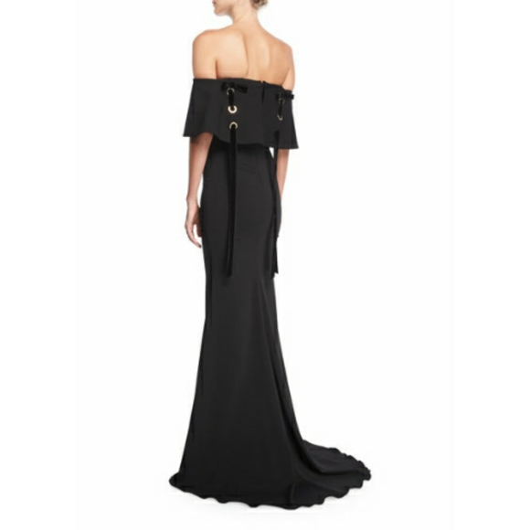 $890 BADGLEY MISCHKA Black Off the shoulder Gown 8 - Picture 6 of 12